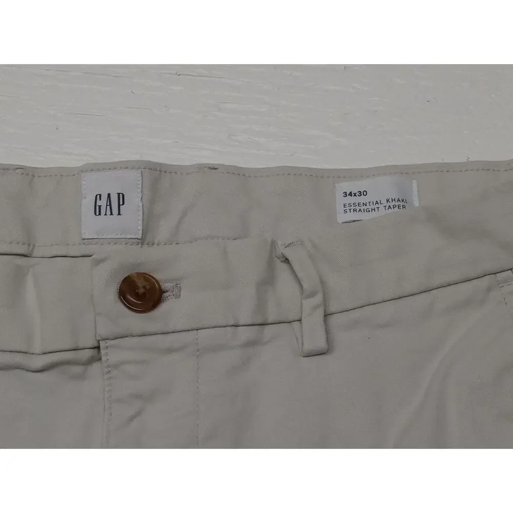 Gap 34x30 Essential Men's Khaki Straight Taper Pants Good Condition Clothing - Picture 3 of 10